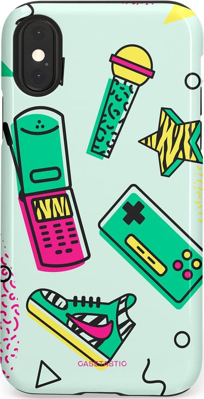 Casetastic Hoesje Geschikt voor Apple iPhone X/Xs - Stijlvolle Beschermende Duo-layer Case - Retro 80s sneaker