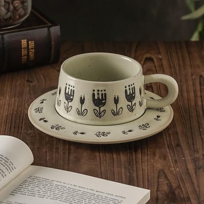 Retro Ruw Aardewerk Koffiekopjes en Schoteltjes met een Gevoel van High-End Niche en Creatieve Latte Art Japans-stijl Kantoor Afternoon Tea 250ml