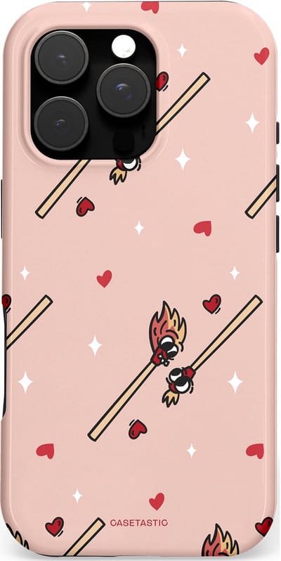 Casetastic hoesje geschikt voor Apple iPhone 16 Pro - MagSafe - Dubbellaagse bescherming - Vurige liefde - Fashion Case - Perzik Zand