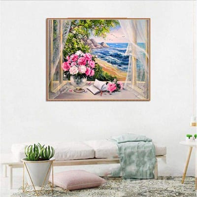 Volledige ronde boor 5D DIY Diamond schilderij  Bloem vensterbank  borduren kruissteek 3D Home Decor 20X30CM gray