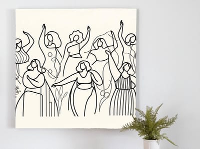 Line art dikke dames schilderij | Voluptueuze curves en strakke lijnen dansen samen in harmonie | Kunst - 20x20 centimeter op Canvas | Foto op Canvas