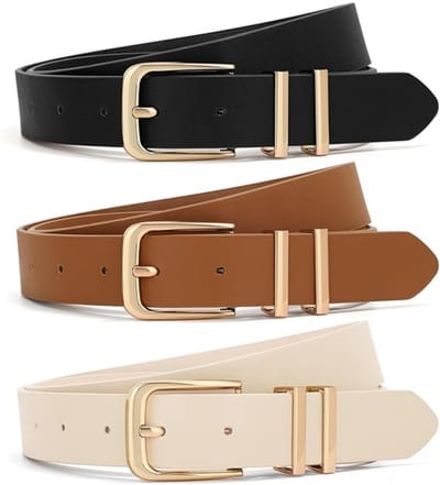 QTTVBTNA - Dames Riem - PU Leren - Modieuze Tailleband - Stijlvol Tailleband - Verstelbaar - Voor Broek, Jurk, Jasje - Zwart, Bruin, Beige - 110 cm - 3 Stuks