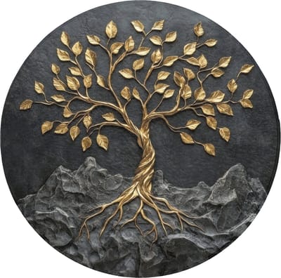WC mat rond 70x70 cm - Antislip - Bladeren - Goud - Boom - Rots - Toiletmat - Vloermat - Douchemat - Toilet tapijt - Toiletmatten
