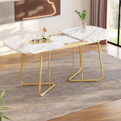 Eettafel marmerlook - Moderne tafel - Gezellig dineren - Uitschuifbaar design - 140-180 cm - Wit