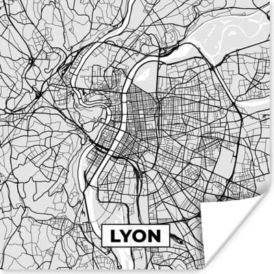 Poster Frankrijk - Lyon - Stadskaart - Plattegrond - Kaart - 100x100 cm XXL