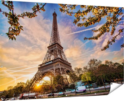 Gards Tuinposter Eiffeltoren in Parijs tijdens Zonsondergang - 180x120 cm - Tuindoek - Tuindecoratie - Wanddecoratie buiten - Tuinschilderij