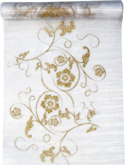 PartyDeco - Organza wit met glitter goud (9 mtr)