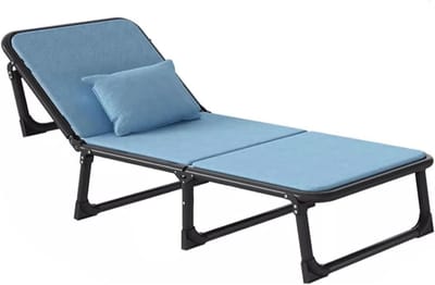 Opvouwbaar Campingbedje - Lounge Stoel - Ontspannen Buiten - 6 Posities Verstelbaar - 190x70cm - Blauw