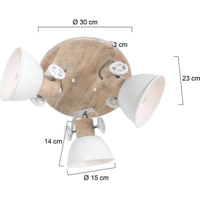 Plafondlamp Gearwood 3063W Draaibaar en Kantelbaar, Hout en Metaal, Wit, Mexlite