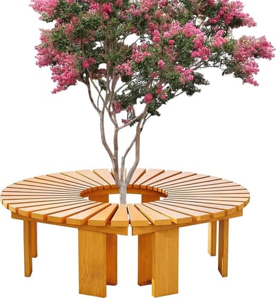 Houten Tuinbank - Boombank Vrijetijdsbank - Buiten Ontspannen - Massief Hout - 125 x 65 x 10 cm - Houtkleur