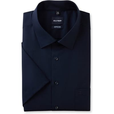OLYMP Luxor comfort fit Big overhemd - korte mouw - popeline - donkerblauw - Strijkvrij - Boordmaat: 46