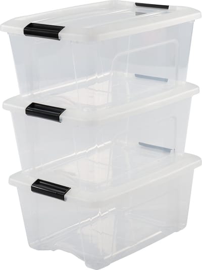 IRIS Topbox Opbergbox - 15L - Kunststof - Transparant/Zwart - Set van 3