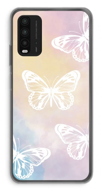 Case Company® - Hoesje geschikt voor Xiaomi Redmi 9T hoesje - White butterfly - Soft Cover Telefoonhoesje - Bescherming aan alle Kanten en Schermrand