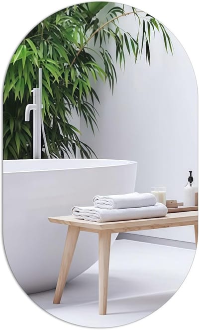 Ovale Wandspiegel 50 x 30 cm, Zelfklevende Spiegel zonder Rand, Decoratieve HD Spiegel voor Badkamer en Hal, Vervormingsvrije Glazen Wanddecoratie