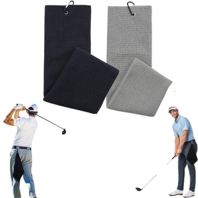 2 stuks - Microvezel golfhanddoek - Golfhanddoek - Club Wipe Towel - Golfaccessoires - Zacht - Absorbeert water en zweet - Zwart en grijs - 40*40cm - Geschikt voor fietsen, golfen, yoga, fitness
