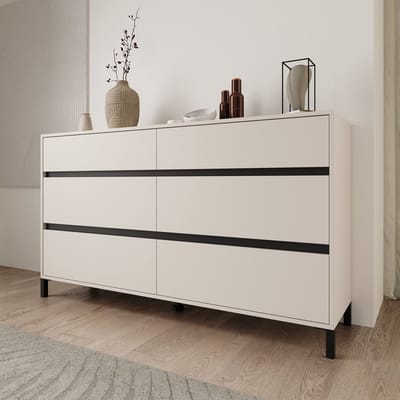 Meubella - Montellini - Ladekast met 6 lades - Beige - 157x40x90 cm