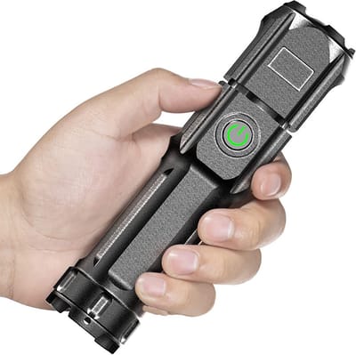 PolkaHome USB Oplaadbare Zaklamp Telescopische Zoomable Spotlight Lamp Kralen Lange Range Draagbare Schijnwerper Mini Handheld Zaklamp voor Outdoor Noodsituaties Camping