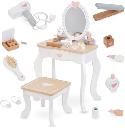 Ploutos® Make Up Tafel Kind - Houten Make-up Tafel Kinderen - Make-up Tafel Kind met Spiegel - Natuurlijk Hout -‎20cm x 13cm x 34cm