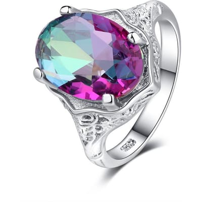 Kleurrijke Steen Ronde Zirkoon Trouwring Voor Vrouwen Micro-Ingezet Simulatie Regenboog Edelsteen Ring Sieraden Verlovingsring 10