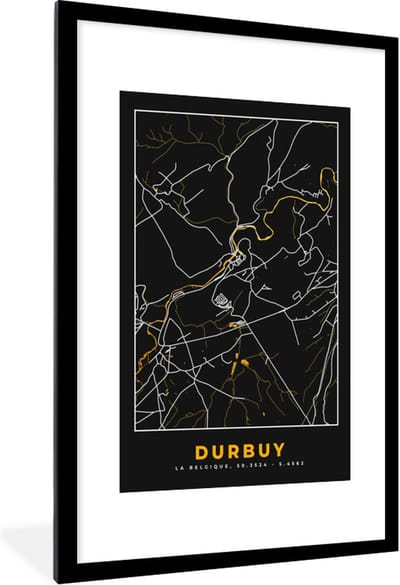 Fotolijst incl. Poster - Stadskaart - Durbuy - Goud - Plattegrond - Kaart - 80x120 cm - Posterlijst