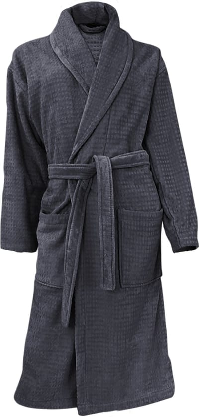 LINNICK Wafel Badjas - Badjas Velours Katoen - Dark Grey - maat S - Badjas Dames - Badjas Heren