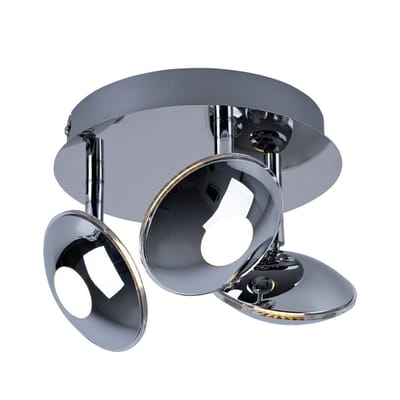 Plafondlamp zwenkbaar Spotrondell 3 vlam plafondlamp chroom, gesatineerd acryl, 3x LED 6W 350Lm warm wit, DxH 20x15 cm