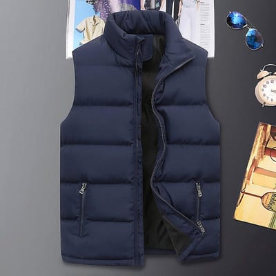 Herfst Winter Herenmode Philipp Plein Bedrukte Gilet Jassen & Jassen Dikke Opstaande Kraag Effen Kleur Katoen Rits Vest Eendendons Jas M