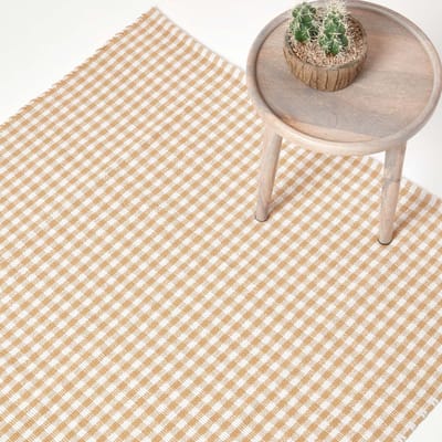 Homescapes geweven tapijt beige-wit geruit - katoenen vloerkleed Vichy geruit, 60x90 cm