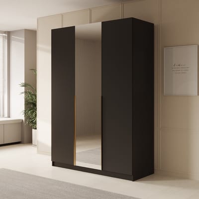 Meubella - Kledingkast Sabre 2 - Zwart - 150 cm - Met spiegel