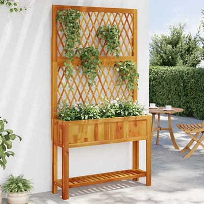 vidaXL - Plantenbak - met - latwerk - en - schap - 100x32x185 - cm - acaciahout