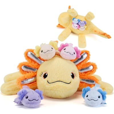 5 Stuks Axolotl Knuffeldieren met Baby's in de Buik Gele Pluche Speelgoed voor Kinderen Leeftijd 3-8 Kerstcadeau United States beige