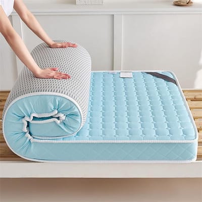 Draagbare Futon Matras - Opvouwbaar Gastenbed - Comfortabel Slapen - Ademend Katoen - 100x200cm - Blauw