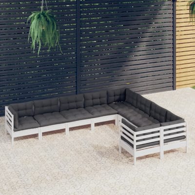 vidaXL - 9-delige - Loungeset - met - kussens - grenenhout - wit