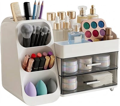 Cosmetica-organizer met laden, groot, ivoorwit - Livatto