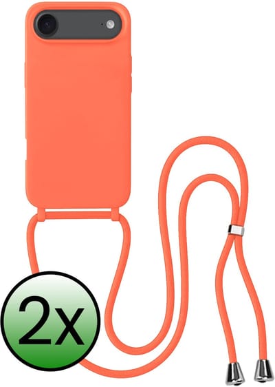 Hoes Geschikt voor iPhone Air Hoesje Met Koord - Telefoonhoesje Geschikt voor iPhone Air Backcover Met Afneembaar Koord - Papaya - 2 Stuks