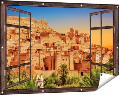 Gards Tuinposter Doorkijk Kasbah Ait Ben Haddou Stad in Marokko - 120x80 cm - Tuindoek - Tuindecoratie - Wanddecoratie buiten - Tuinschilderij