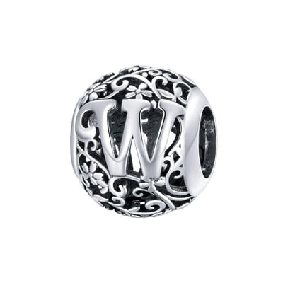 Letter W romantisch bedel | bedels voor armband | alfabet bead | Zilverana | geschikt voor alle bekende merken | 925 zilver | moederdag