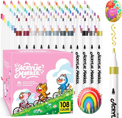 PromoHome Acrylstiften Set - 108 Kleuren, Fijne Punt, Waterbestendig