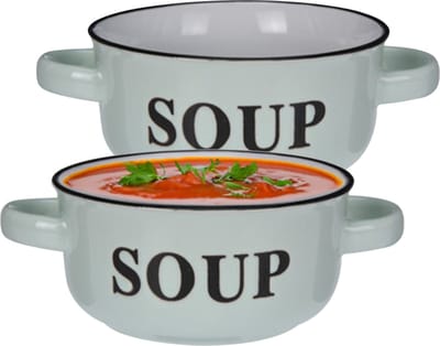 Excellent Houseware Soepkommen/serveer schaaltjes - 2x - porselein - D13 x H7 cm - mintgroen