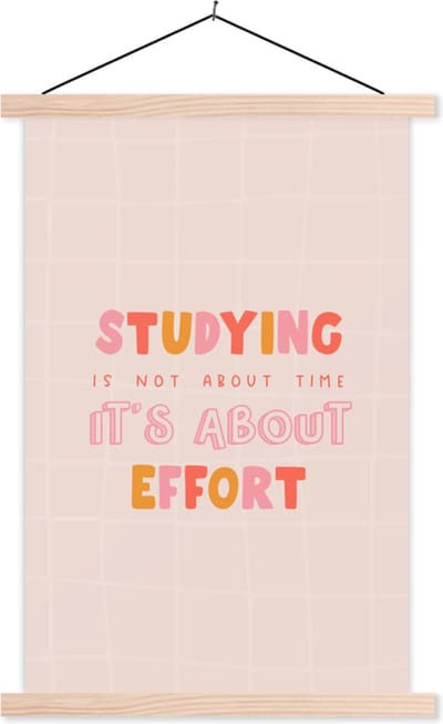 Posterhanger incl. Poster 40x60 cm - Schoolplaat - Studeren - Tijd - Student - Studeren - Onderwijs - Textielposter - Blanke latten
