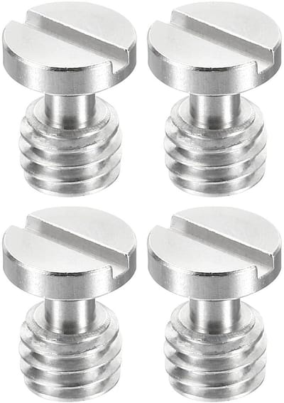 3/8"-16 Draad 15.5mm Lengte Camera Quick Release Schroef Tripod Schroef - 4 Pack RVS Platte Sleuf Schroeven - DSLR Camera Rig Accessoires - Zilver
