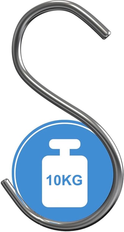 10 stuks - Premium Kledinghaak (Roestvrijstaal) / RVS S-Haak voor in uw garderobe - Dikte 3mm - Draaggewicht 10kg