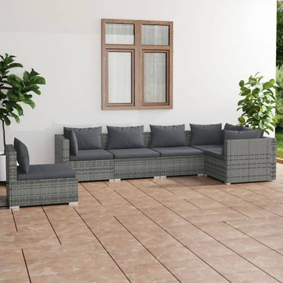 vidaXL - 6-delige - Loungeset - met - kussens - poly - rattan - grijs