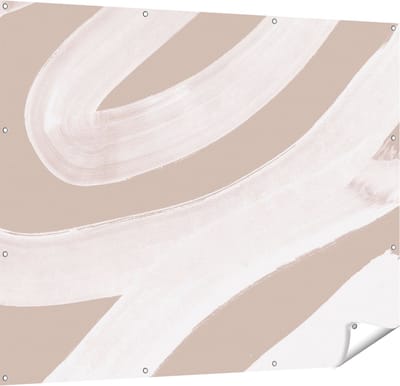 Gards Tuinposter Abstracte Kunst - Witte Strepen op Beige - 150x120 cm - Tuindoek - Tuindecoratie - Wanddecoratie buiten - Tuinschilderij