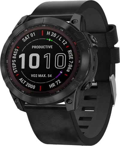 By Qubix - Geschikt voor Garmin bandje - 26mm Quickfit - Leren bandje - Zwart - Geschikt voor Garmin Fenix 7X / 6X / 5X