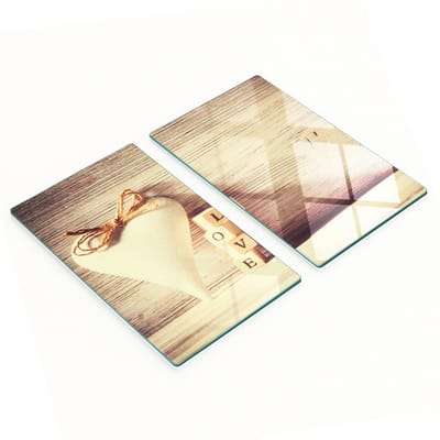 Keukenplanken van gehard glas met afbeeldingen, 2 stuks, Love, 2x30x52 cm