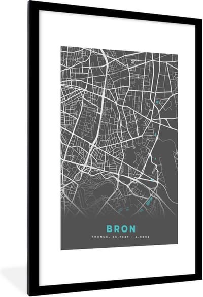 Fotolijst incl. Poster - Bron - Plattegrond - Kaart - Frankrijk - Stadskaart - 60x90 cm - Posterlijst