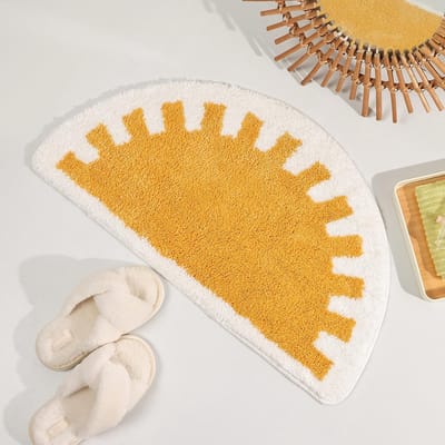 Badkamermat - antislip, gemakkelijk schoon te maken deurmat - schattige halfronde badmat met zonsopgangpatroon - zacht en pluizig - zeer absorberend - machinewasbaar - 50*80 cm