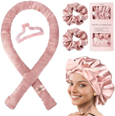 Nivard Zijden Slaapmuts - Satijnen Nachtmuts - Silk Bonnet - Sleep Cap - Haarverzorging - Satin - Verstelbaar - Voor Zacht & Stralend Haar - 5-Delige Set - Licht Roze