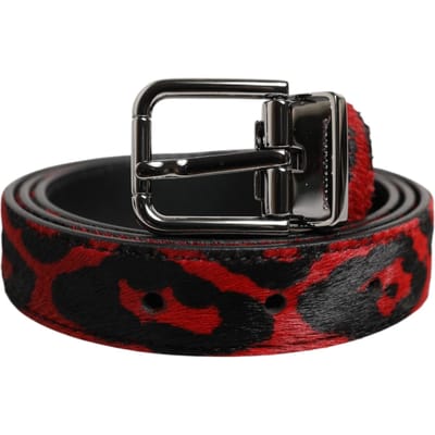 Dolce & Gabbana Zwarte Rode Luipaard Zilveren Metalen Gesp Riem